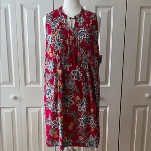 Old Navy Red Floral Tie-Neck Sleeveless Mini Dress